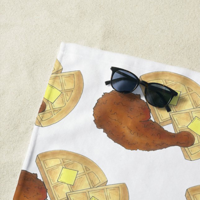 Serviette De Plage Cuisine soule classique Poulet frit et gaufres Din (En situation)