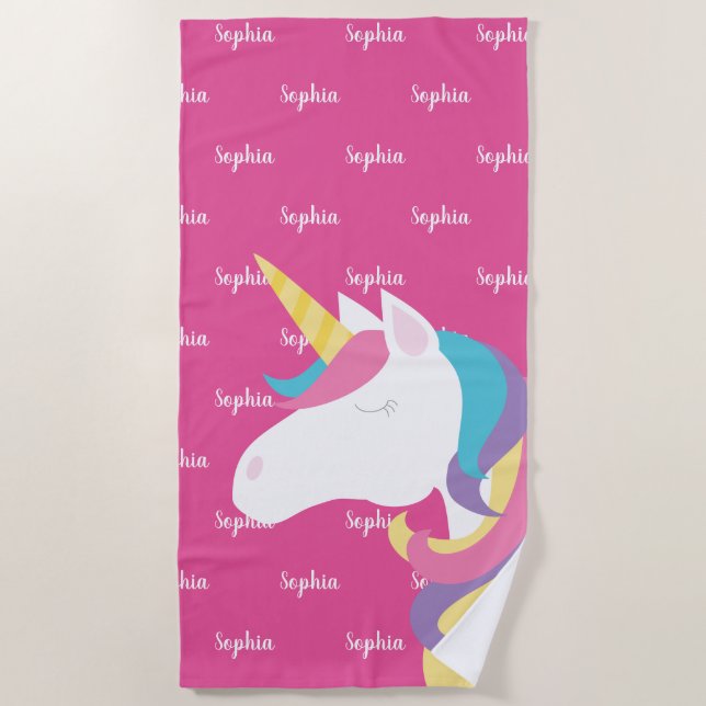 Serviette De Plage Cuisine Unicorn Pink Personnalisé Enfants (Devant)