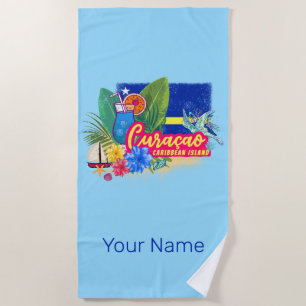 Serviette De Plage Curacao retro caribbean island with turtle vintage
