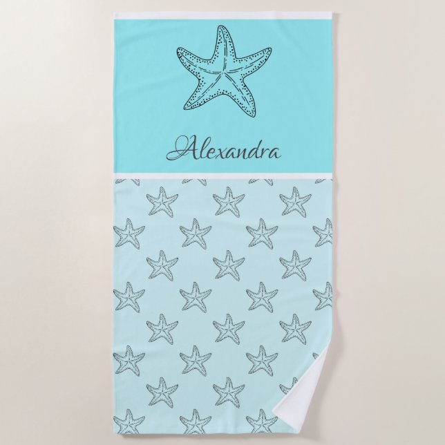 Serviette De Plage Custom Black Tan Sand Chic Beach house Starfish (Devant)