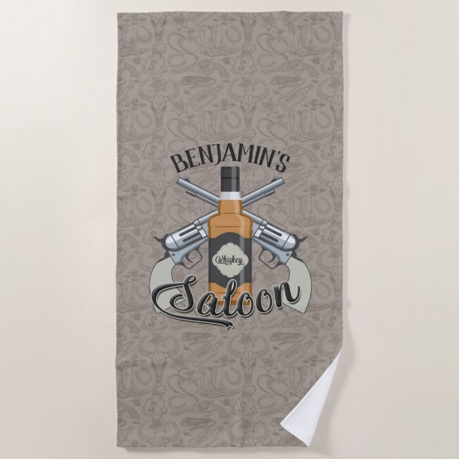 Serviette De Plage Custom Cowboy Revolver Gun Whiskey Saloon (Devant)