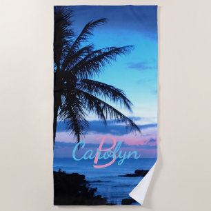 Serviette De Plage Custom Island Beach Rose Turquoise Blue Sunset