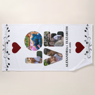 Serviette De Plage Custom modern love 4 photo collage pour couples