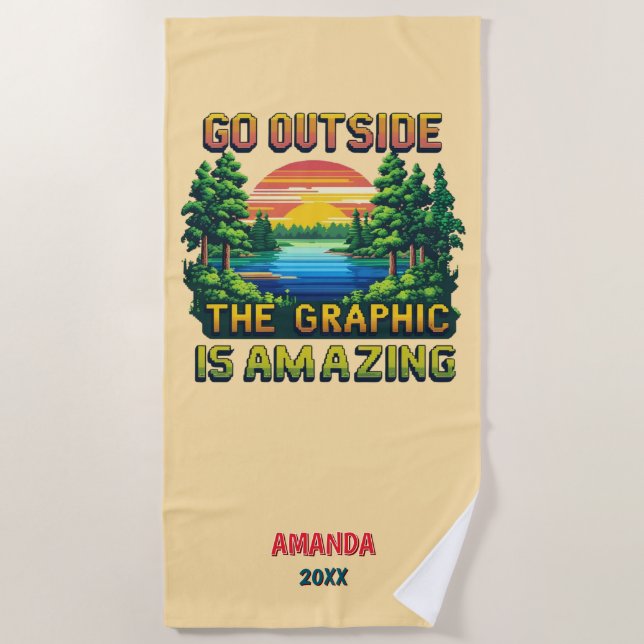 Serviette De Plage Custom Outdoor Nature Scene Pixel Art Graphic  (Devant)