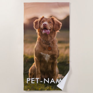Serviette De Plage Custom Photo With Your Pet Dog Name Picture On