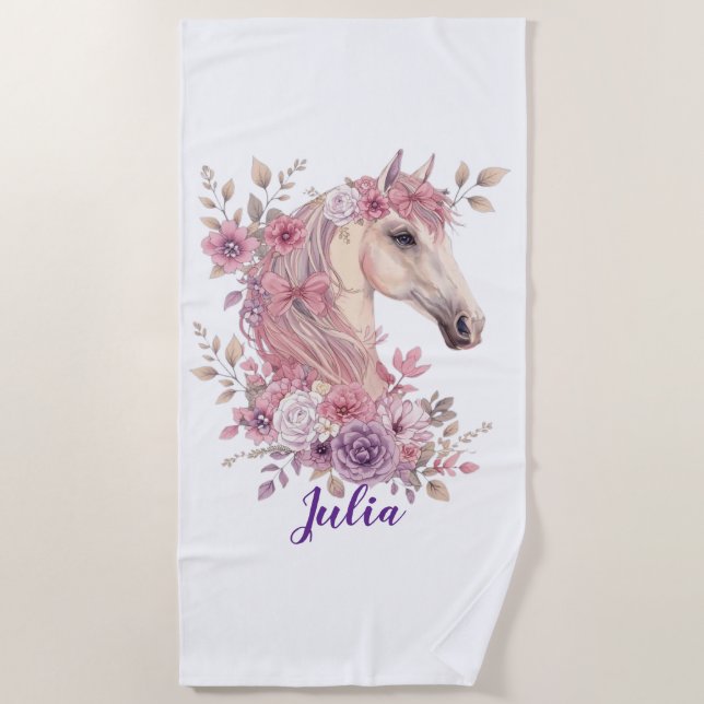 Serviette De Plage Customizable Pretty Ponies and Petals (Devant)