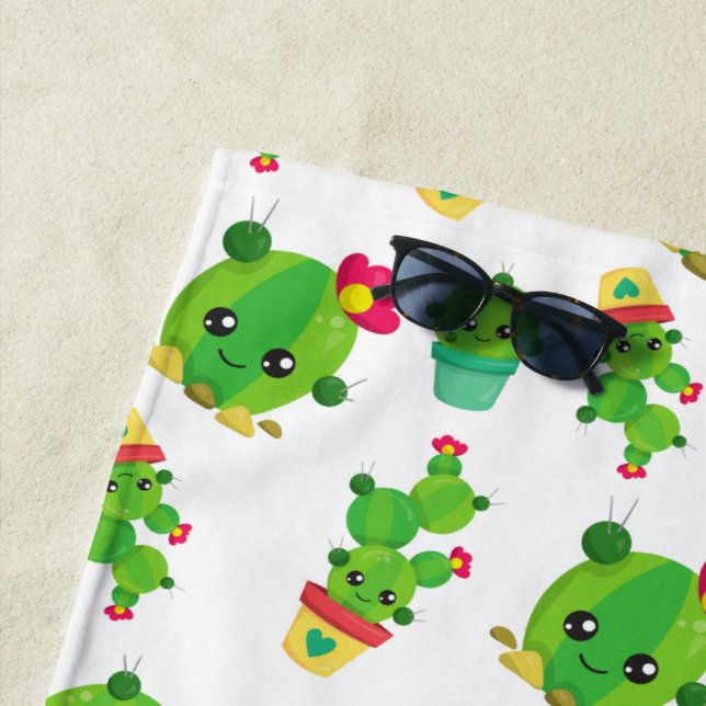 Serviette De Plage Cute Cactus, Green Cactus, Motif Cactus (En situation)