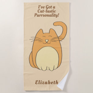 Serviette De Plage Cute Cartoon Cat Pun Ajouter Un Nom Beach Towne