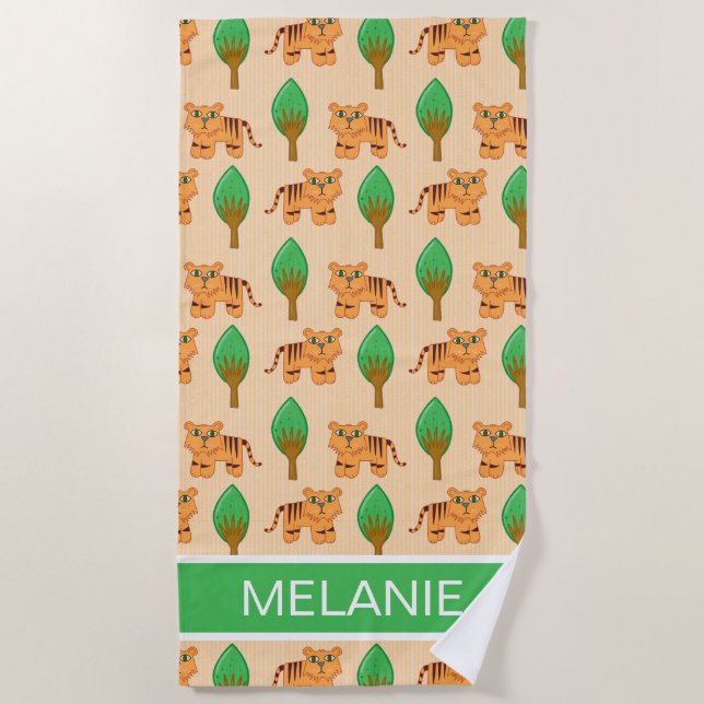 Serviette De Plage Cute Cartoon Motif Tiger Personnalisé (Devant)