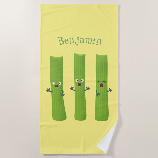 Serviette De Plage Cute céleri bâtons trio caricature légumes (Devant)