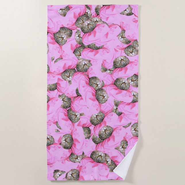 Serviette De Plage Cute Chat dans un Motif Casquette rose Random (Devant)
