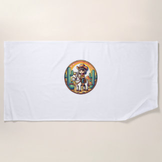 Serviette De Plage Cute Cow Girl Horse équitation Cowgirl Sunset Ride