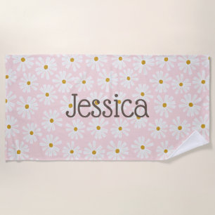 Serviette De Plage Cute Daisy Patter Nom Personnalisé Plage Serviette
