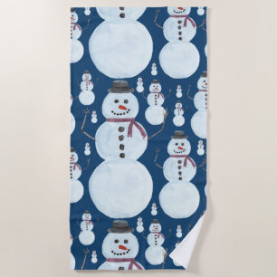 Serviette De Plage Cute Frosty Blue Snowman Motif d'aquarelle