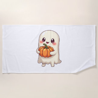 Serviette De Plage Cute Ghost with Pumpkin � Funny Halloween