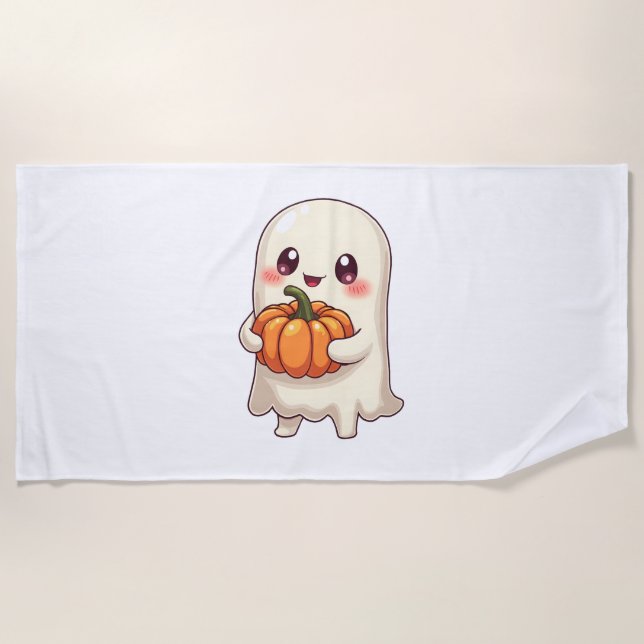 Serviette De Plage Cute Ghost with Pumpkin � Funny Halloween (Devant)