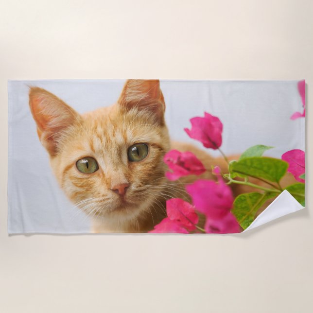Serviette De Plage Cute Ginger Chat Kitten regarder les yeux tête pho (Devant)