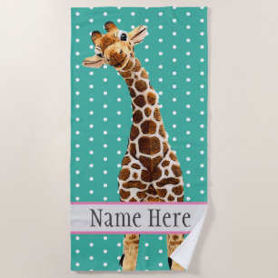 Serviette De Plage Cute Giraffe Safari Animal Jungle Nom sauvage Turq