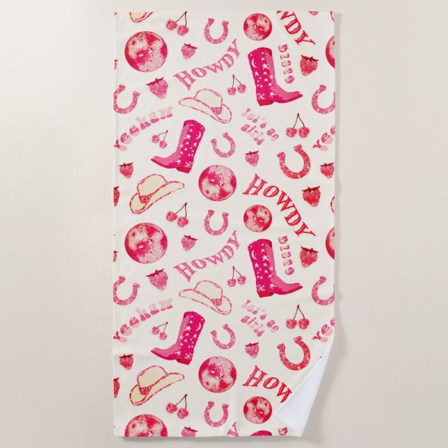 Serviette De Plage Cute Girl Rose Disco Cowgirl esthétique (Devant)