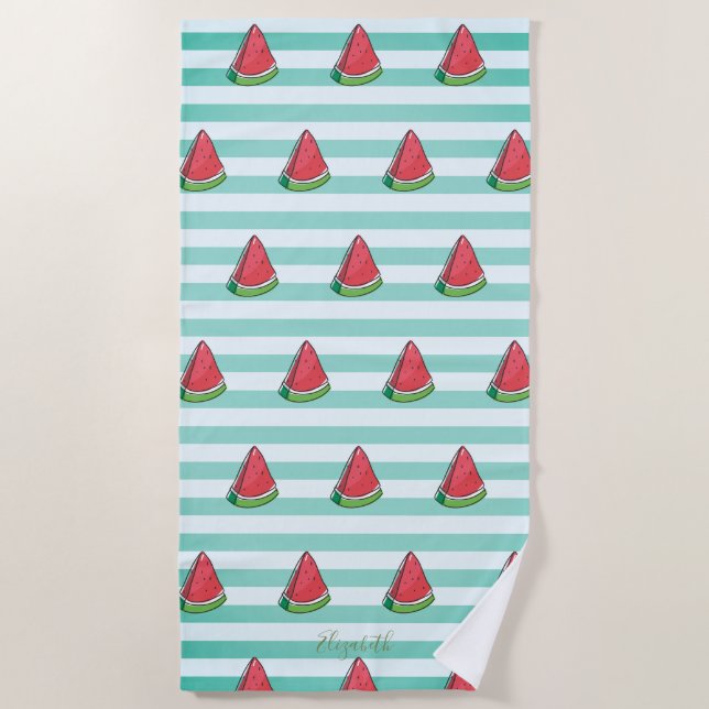 Serviette De Plage Cute Girl Watermelon Stripes - Personnalisé (Devant)