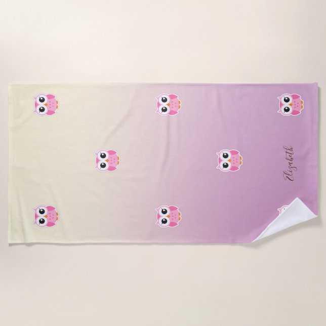 Serviette De Plage Cute Girly Cartoon Owl, Ombre - Personnalisé (Devant)