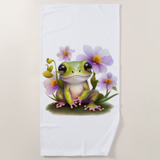 Serviette De Plage Cute grenouille en Fleurs Plage, Piscine