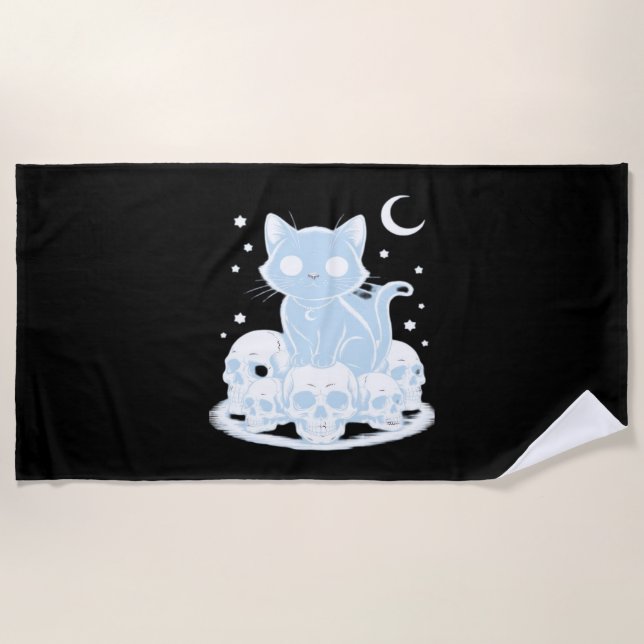 Serviette De Plage Cute Halloween Kitten Chat Gothique Esthétique Ess (Devant)