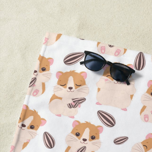 Serviette De Plage Cute Hamster Visage et Motif de semences (En situation)