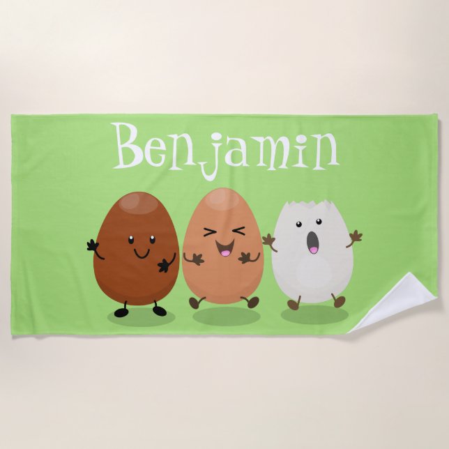 Serviette De Plage Cute kawaii oeufs humoristique dessin animé (Devant)