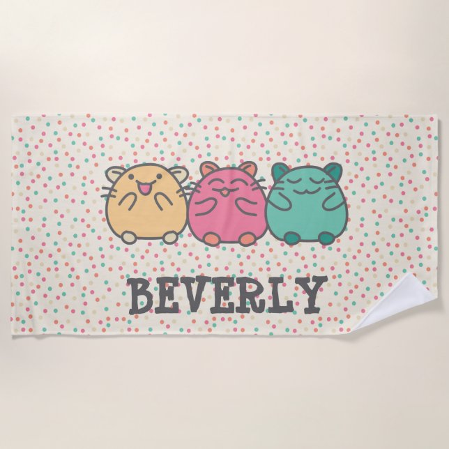 Serviette De Plage Cute Kawaii Style Hamsters de Dessin Personnalisé (Devant)