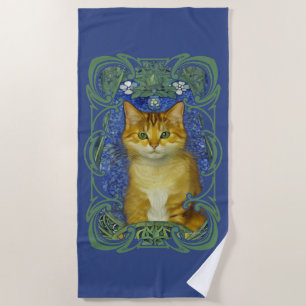 Serviette De Plage Cute Kitten au style Art Nouveau Vintage