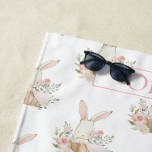 Serviette De Plage Cute lapin lapin personnalisé Floral