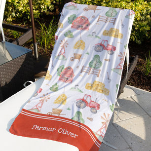 Serviette De Plage Cute Little Kids Farmer Motif avec prénom