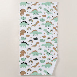 Serviette De Plage Cute Mint Green Dinosaur Motif