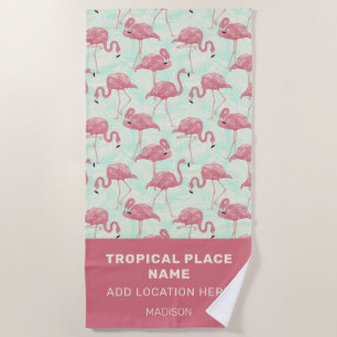 Serviette De Plage Cute motif Flamingo texte personnalisé