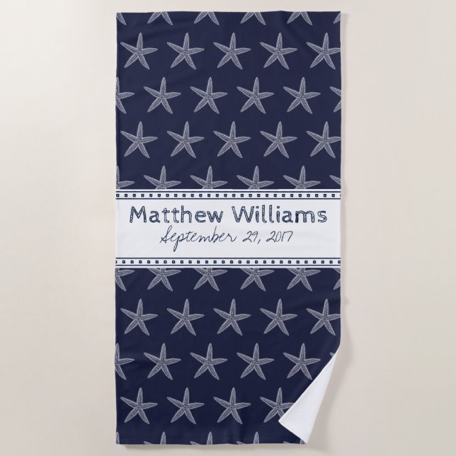 Serviette De Plage Cute Navy Blue Starfish Custom Beach Towne (Devant)