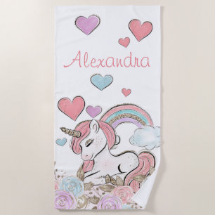 Serviette De Plage Cute Parties scintillant arc-en-ciel Unicorn avec