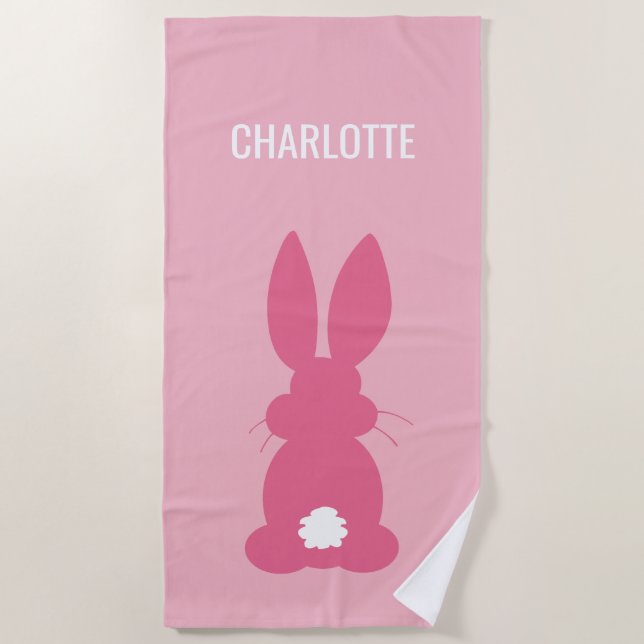 Serviette De Plage Cute Pink Bunny Silhouette Girls Personnalisé (Devant)