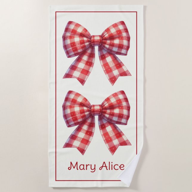 Serviette De Plage Cute Red and Cream Gingham Bows (Devant)