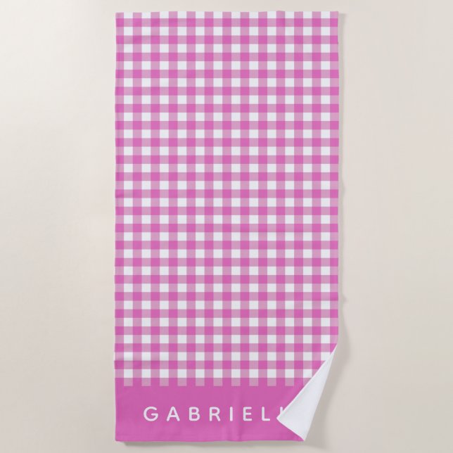 Serviette De Plage Cute rose Vintage En vichy Plaid Personnalisé  (Devant)