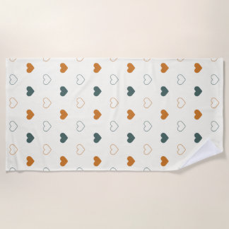 Serviette De Plage Cute Simple Heart Pattern Orange Cream Green