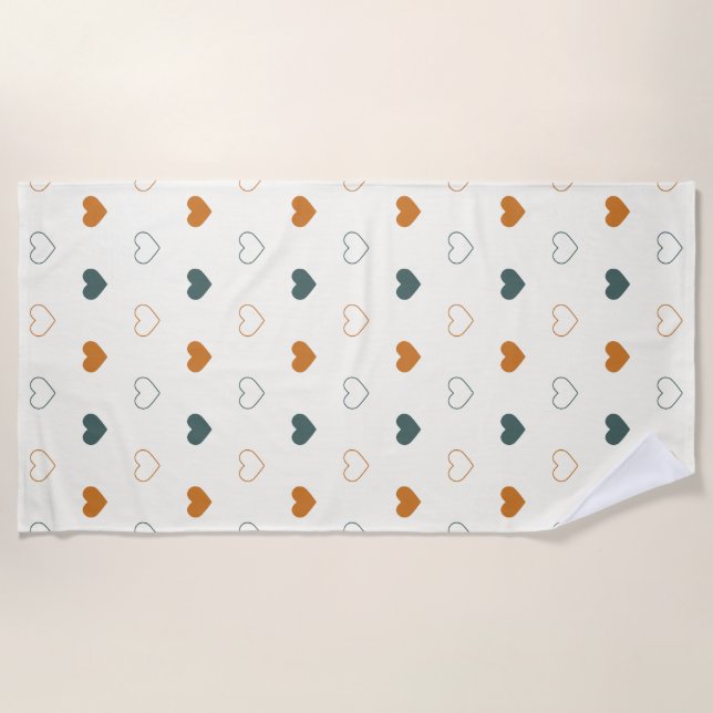 Serviette De Plage Cute Simple Heart Pattern Orange Cream Green (Devant)