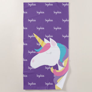 Serviette De Plage Cute Unicorn Purple Enfants Personnalisés