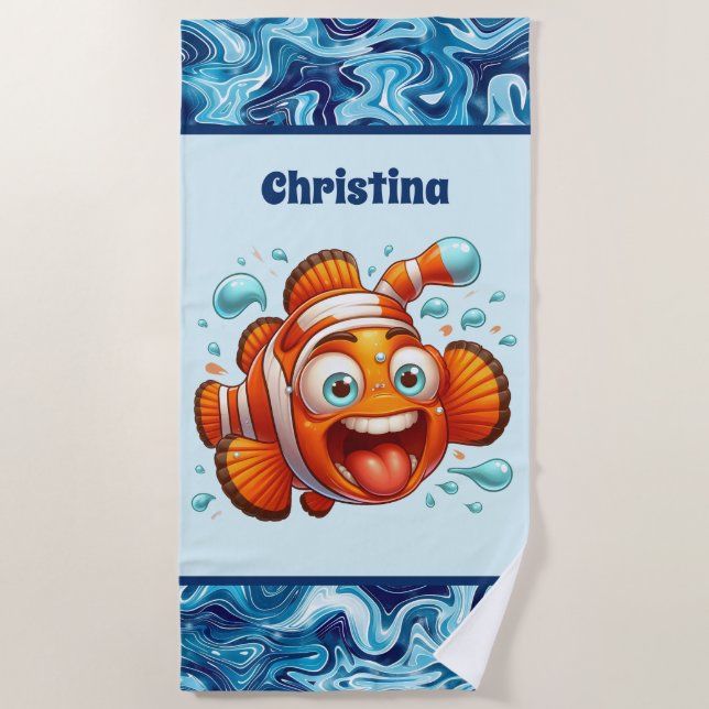 Serviette De Plage Cute unisex enfants océan poisson ajouter nom (Devant)