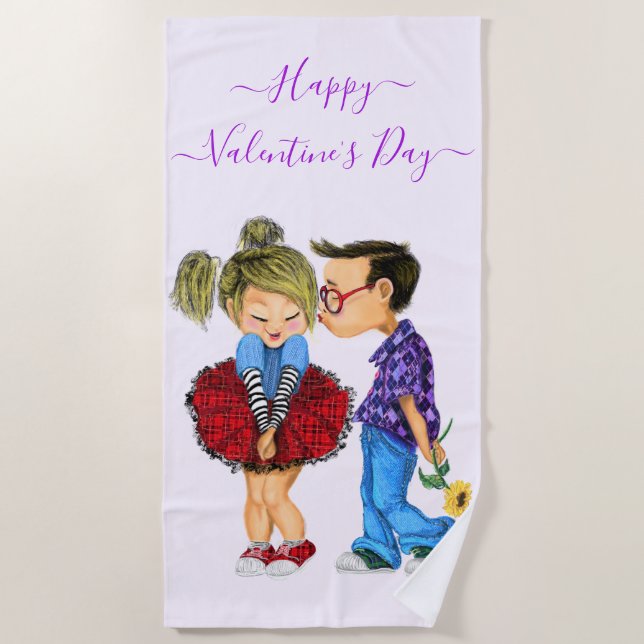 Serviette De Plage Cute Valentine's Day Couple Beach Towel (Devant)