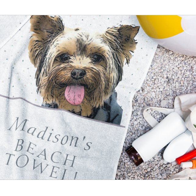 Serviette De Plage Cute Yorkie Dog Pet Animal Name Pattern (Cute yorkie beach towel that can be personalized with any name.)