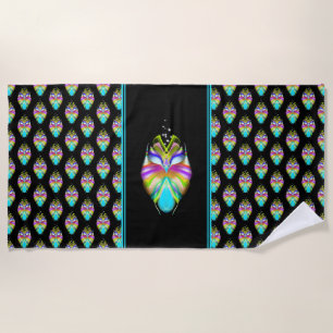 Serviette De Plage Cyan coloré et hibou Oracle noir