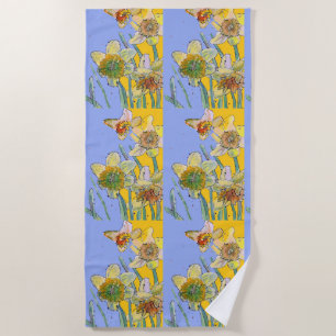 Serviette De Plage Daffodique Fleur Floral Aquarelle Violet Lilac