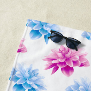Serviette De Plage Dahlia Rose, Dahla Bleue, Motif Floral, Fleurs