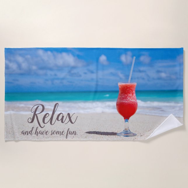 Serviette De Plage Daiquiri aux fraises congelées sur le sable du cie (Devant)
